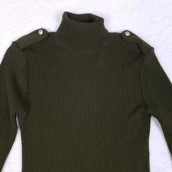 Amanda Charles Sweater Dress Small Olive Green Turtleneck Knit Military Chic - Picture 2 of 8